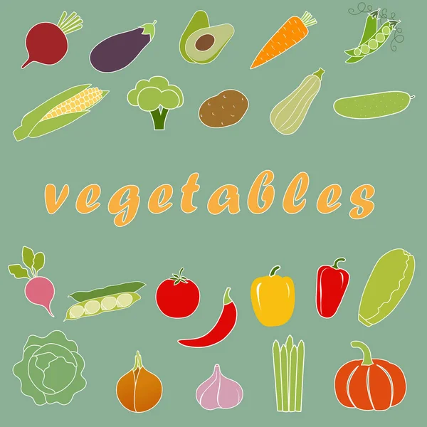 Conjunto Iconos Color Vegetales Alimentación Saludable Vegetarianismo — Archivo Imágenes Vectoriales