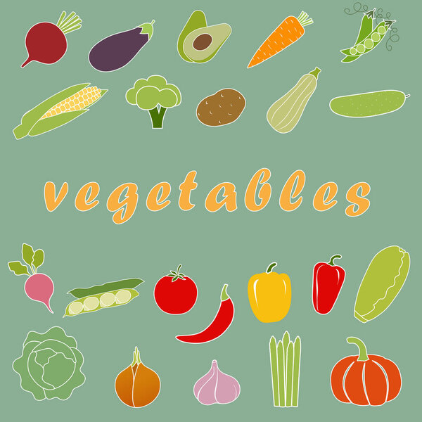 Набор цветовых значков овощей. Здоровое питание. Вегетарианство