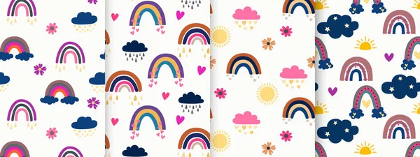 Eine Reihe Nahtloser Muster Muster Mit Farbigen Regenbögen — Stockvektor