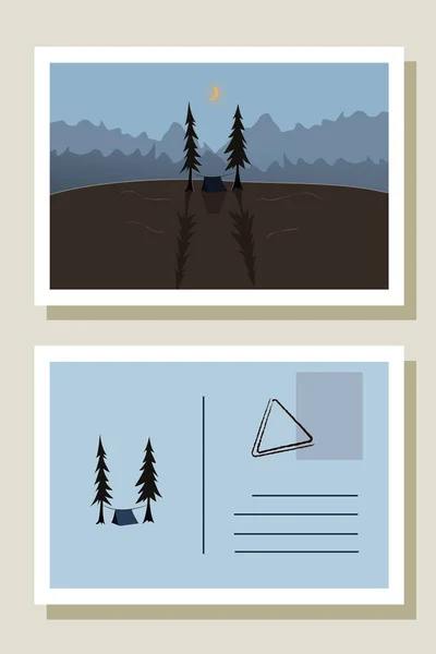 Jeu Cartes Postales Camper Nuit Carte Postale Avec Une Tente — Image vectorielle