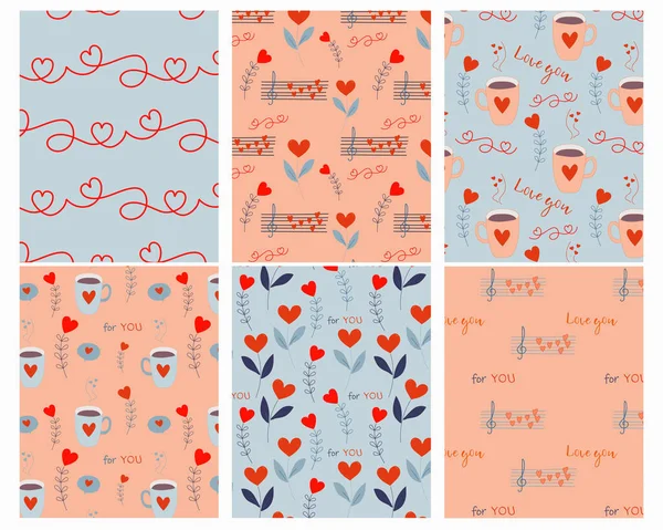 Conjunto Tarjetas Lindas Para Día San Valentín — Archivo Imágenes Vectoriales