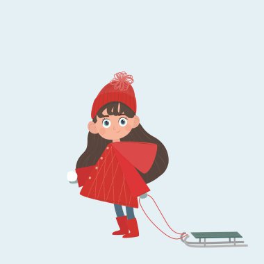 Kış kartpostalları. Sevimli küçük kız..