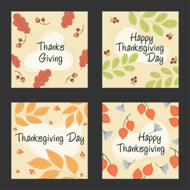 Sonbahar kartları seti. Şükran Günü. Yapraklar