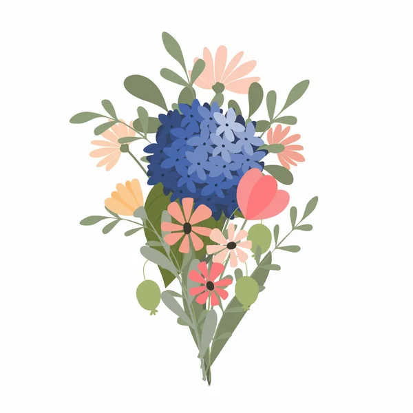 Spring bouquet. Various flowers in a bouquet. Hand drawn vector