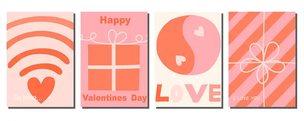 Een Set Ansichtkaarten Voor Valentijnsdag Lichte Ongewone Ansichtkaarten — Stockvector
