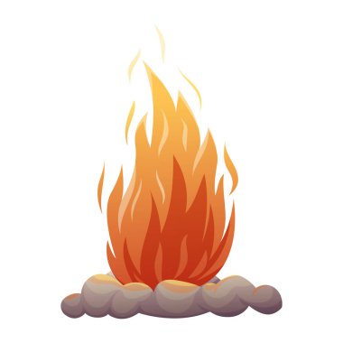 Vektör çizimi. Ormandaki kamp alanında yangın çıktı. Şömine