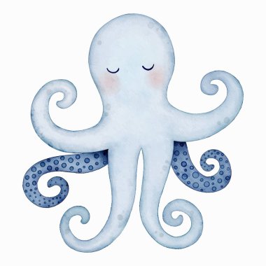 El yapımı suluboya ahtapot. Vektör çizimi. Çizgi film biçimi