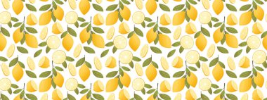 Limon ile Seamless modeli meyveler, dilimler ve bırakır. Tasarım öğesi.