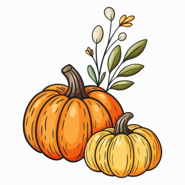 Sonbahar süslemelerinin el çizimi. Klasik sonbahar kompozisyonu Şükran Günü, hasat, mevsimsel tasarım için mükemmel.