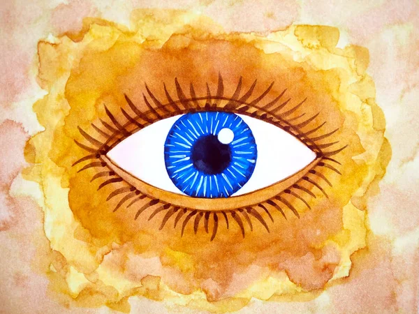 Lidské Modré Oko Pohled Tvář Umění Akvarel Malba Ilustrace Design — Stock fotografie