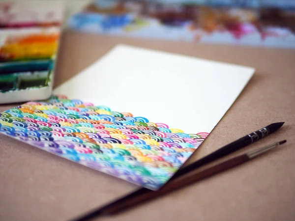 Våg Akvarell Målning Konst Klass Verkstad Färg Bakgrund Kreativ Konstnär — Stockfoto