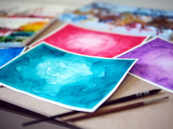 Aquarell Malerei Kunst Klasse Werkstatt Farbe Hintergrund Kreative Künstler Bildung — Stockfoto