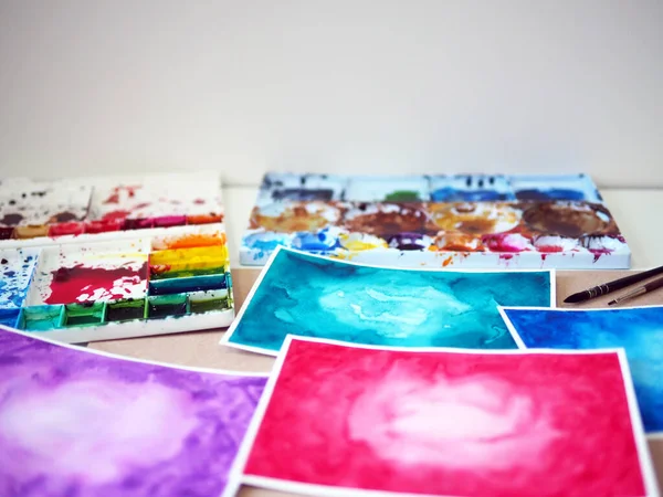 Aquarel Schilderen Kunst Klasse Workshop Kleur Achtergrond Creatief Kunstenaar Onderwijs — Stockfoto