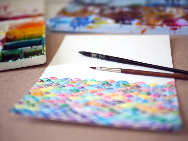 Welle Aquarell Malerei Kunst Klasse Werkstatt Farbe Hintergrund Kreative Künstler — Stockfoto