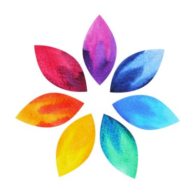 7 renk çakra işareti sembolü, renkli lotus çiçeği ikonu, suluboya el çizimi, illüstrasyon tasarımı