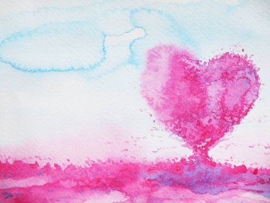 heart shape love tree for wedding, valentines day, watercolor painting design illustration clipart