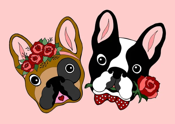 Niedliches Paar Französische Bulldogge Datierung Handgezeichnete Vektor Illustration Design Zucker — Stockfoto