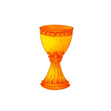 Altın kupa antika kadeh, eski sanat tasarımı, suluboya, izole edilmiş beyaz boya.