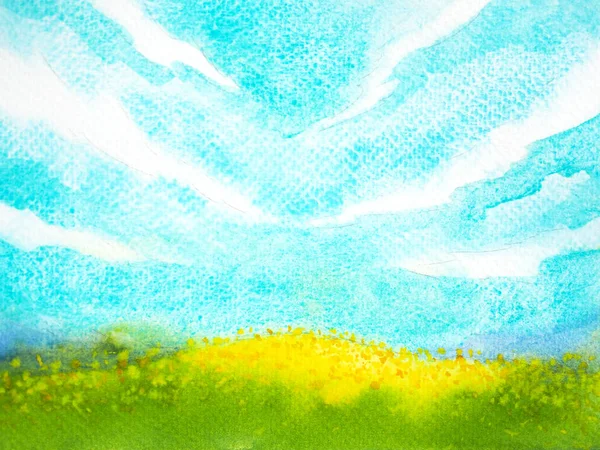 Soyut Manzara Doğa Yeşil Çayır Sarı Çiçek Tarlası Çimen Mavi — Stok fotoğraf