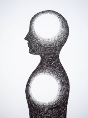 human head chakra body mind mental health healing spiritual connect brain and heart feeling conscious inside black shadow drawing peace energy emotion holistic art watercolor painting illustration