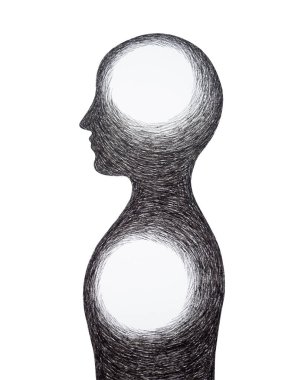 human head chakra body mind mental health healing spiritual connect brain and heart feeling conscious inside black shadow drawing peace energy emotion holistic art watercolor painting illustration