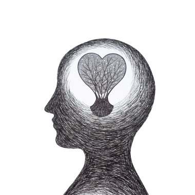 human love tree heart head chakra body mind mental health healing spiritual connect brain feeling conscious black shadow drawing peace energy emotion holistic art watercolor painting illustration