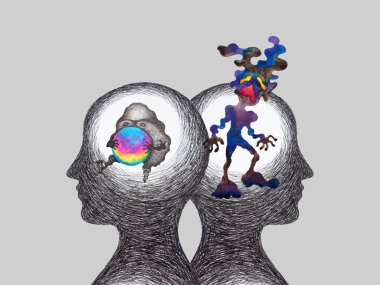 abstract body mind bipolar disorder psychology feel spiritual mental health depressed anger sad pain emotion connected art drawing illustration watercolor painting black and white