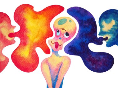 human abuse speak and listen problem, bipolar disorder, depression mind mental spiritual health from relationship connection body violence watercolor painting illustration art concept psychology
