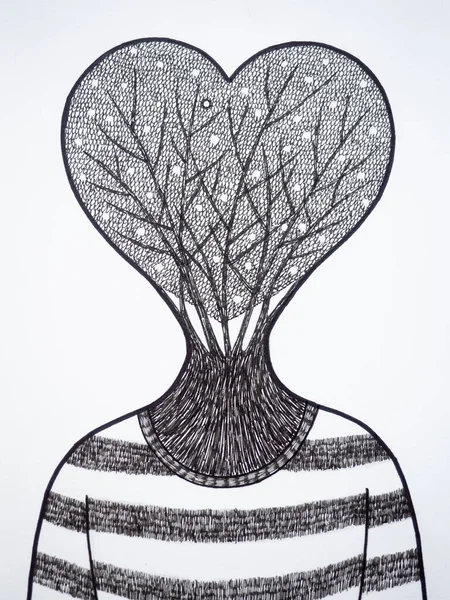 Human Head Tree Heart Shape Growing Body Mind Mental Health — Fotografia de Stock