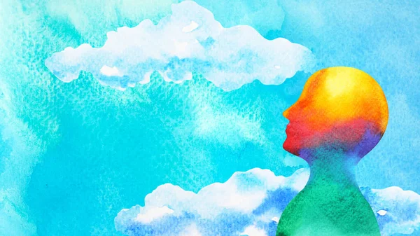 Ανθρώπινο Κεφάλι Μπλε Ουρανό Αφηρημένη Τέχνη Μυαλό Ψυχική Υγεία Πνευματική — Φωτογραφία Αρχείου