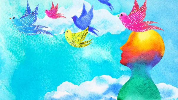 Птахи Летять Блакитному Небі Абстрактне Мистецтво Розум Здоров Розумне Здоров — стокове фото