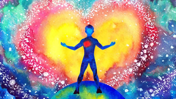 人間の心の癒し宇宙の花の流れ愛霊的な心の健康チャクラパワー抽象的な魂のアート水彩画イラストデザインドローイング — ストック写真