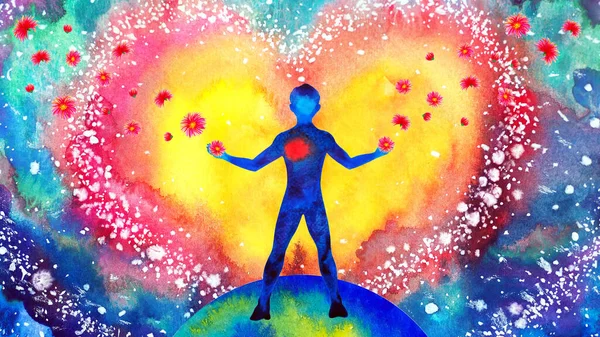 Человеческое Сердце Исцеление Цветочный Поток Вселенной Мир Любви Духовного Разума — стоковое фото