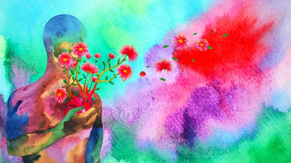 Human Red Heart Healing Flower Flow Universe Love Spiritual Mind — Stockfoto