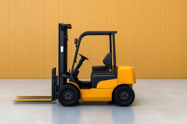 Güneş enerjili forklift, modern bir endüstriyel alanda duruyor. Enerji verimliliği ve malzeme kullanımında yenilikçi teknoloji sergiliyor..