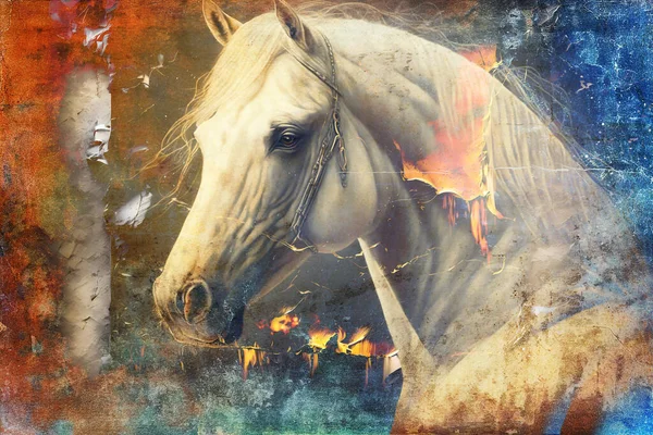 Vintage Retrò Cavallo Colorato Arte Illustrazione Grunge Pittura — Foto Stock