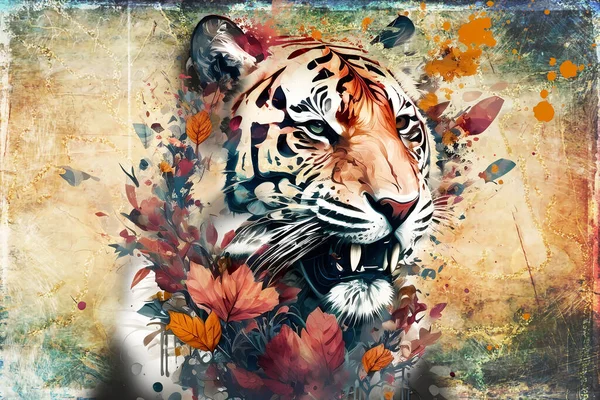 Τίγρης Τέχνη Εικονογράφηση Χρώμα Ρετρό Ρετρό Εικόνα Αρχείου