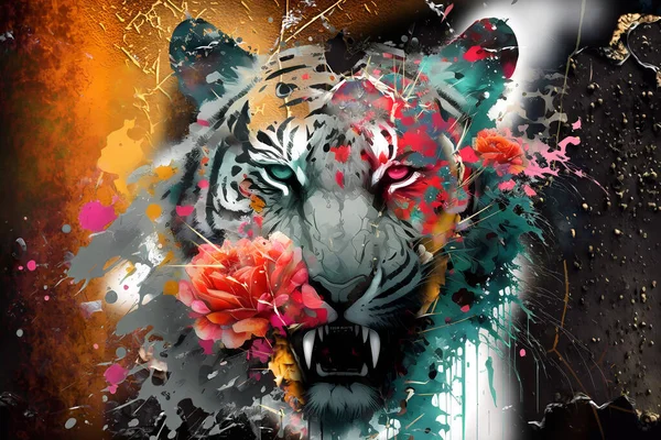Тигрове Мистецтво Ілюстрація Кольору Вінтажний Ретро Стокове Фото