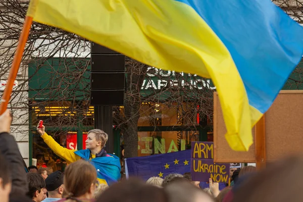 Dublin Dublin Ireland February 24Th 2023 Ukrainians Supporters Rally First — Photo