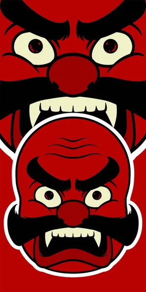 Velké Červené Japonské Masky Prvky Izolované Červeném Pozadí — Stockový vektor