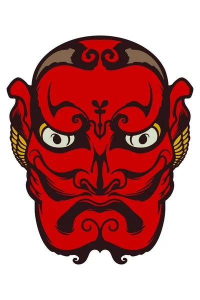 Рука Намальована Червона Японська Традиційна Маска Ізольована Білому Тлі — стоковий вектор