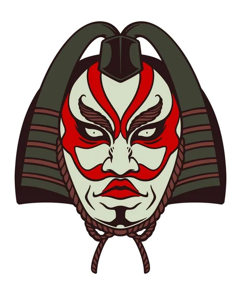 Máscara Tradicional Japonesa Blanca Roja Negra Dibujada Mano Aislada Sobre — Vector de stock