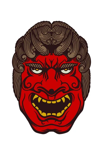 Ručně Kreslené Červené Japonské Tradiční Maska Izolované Bílém Pozadí — Stockový vektor