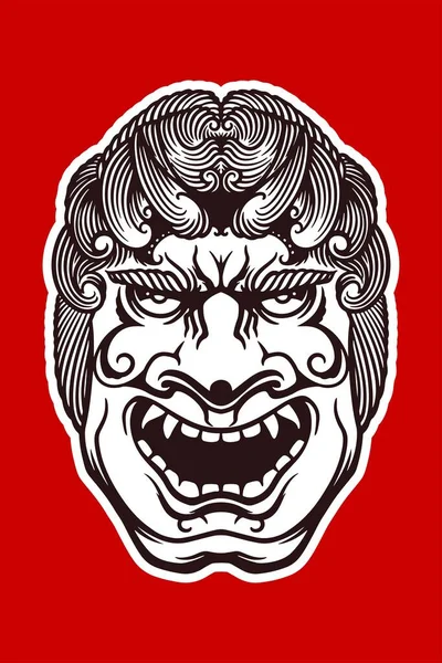 Ručně Kreslené Bílá Japonská Tradiční Maska Izolované Červeném Pozadí — Stockový vektor