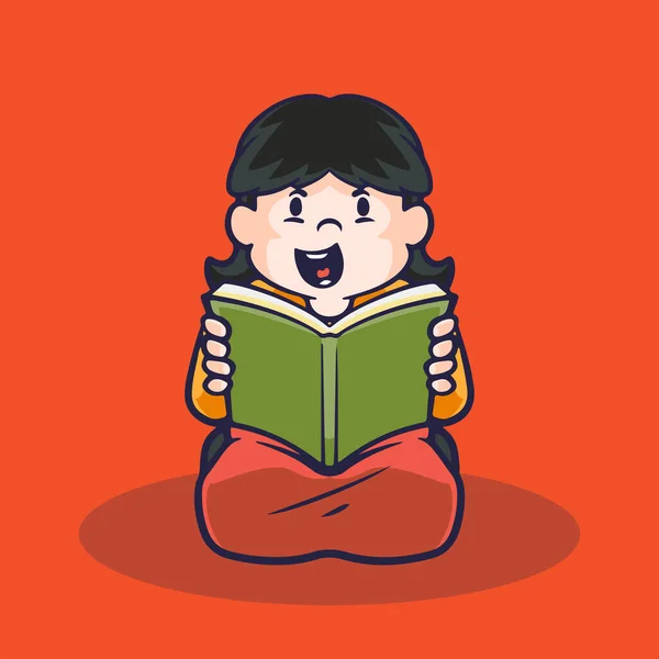 Handgezeichnete Kinder Karikatur Aktivitäten Eines Mädchens Buch Lesen — Stockvektor