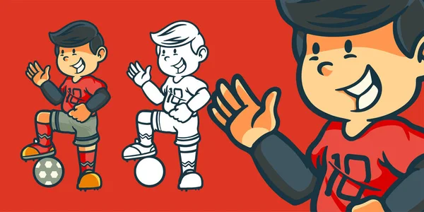 Handgezeichnete Kinder Cartoon Aktivitäten Als Fußballer Auf Rotem Hintergrund — Stockvektor
