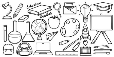 Hand drawing of education equipment doodle sets isolated on white background. clipart