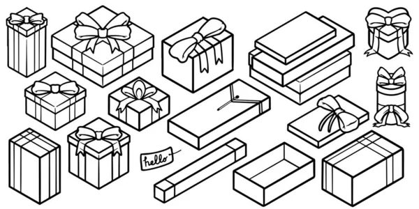 Desenho Manual Caixa Presente Conjunto Doodle Isolado Fundo Branco —  Vetores de Stock