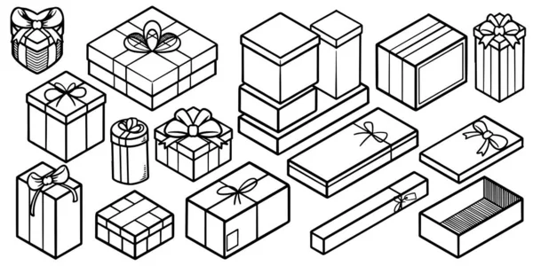 Handzeichnung Der Geschenkbox Doodle Set Isoliert Auf Weißem Hintergrund — Stockvektor