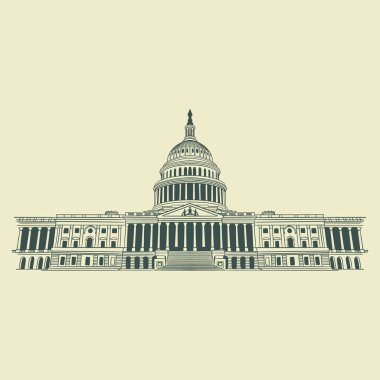 Hand drawing president day element with big building isolated on white background